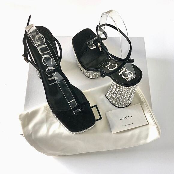 Gucci Rare Naimah Nero Crystal Embellished Platform Strappy Sandals 39 - Picture 12 of 12